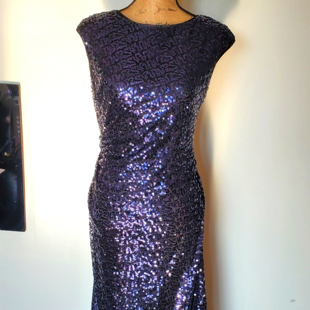 Black and purple sequin dress